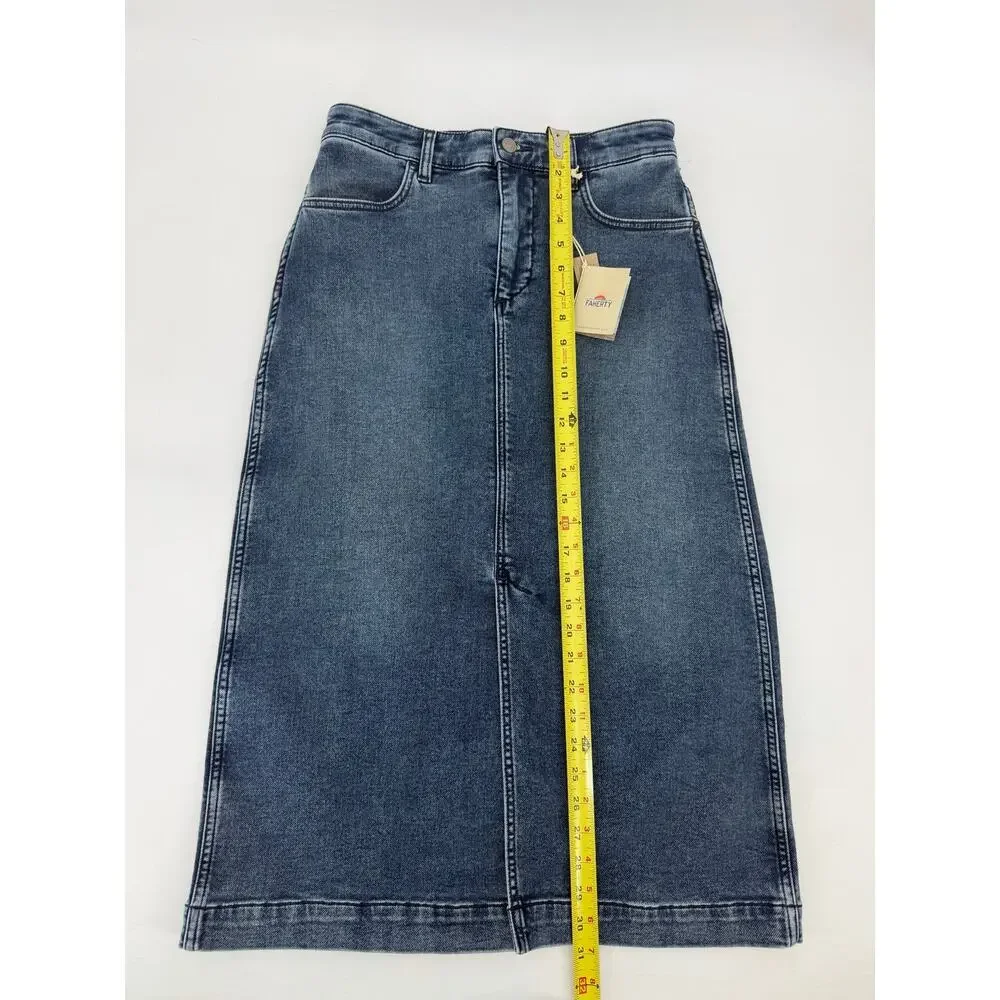 Faherty Stretch Terry Midi Skirt Riverton Denim Look A-Line NWT Size 6 Coastl